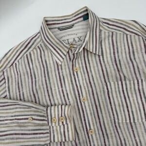 Tommy‎ Bahama Relax Mens Large Linen Striped Button Up Shirt Long Sleeve